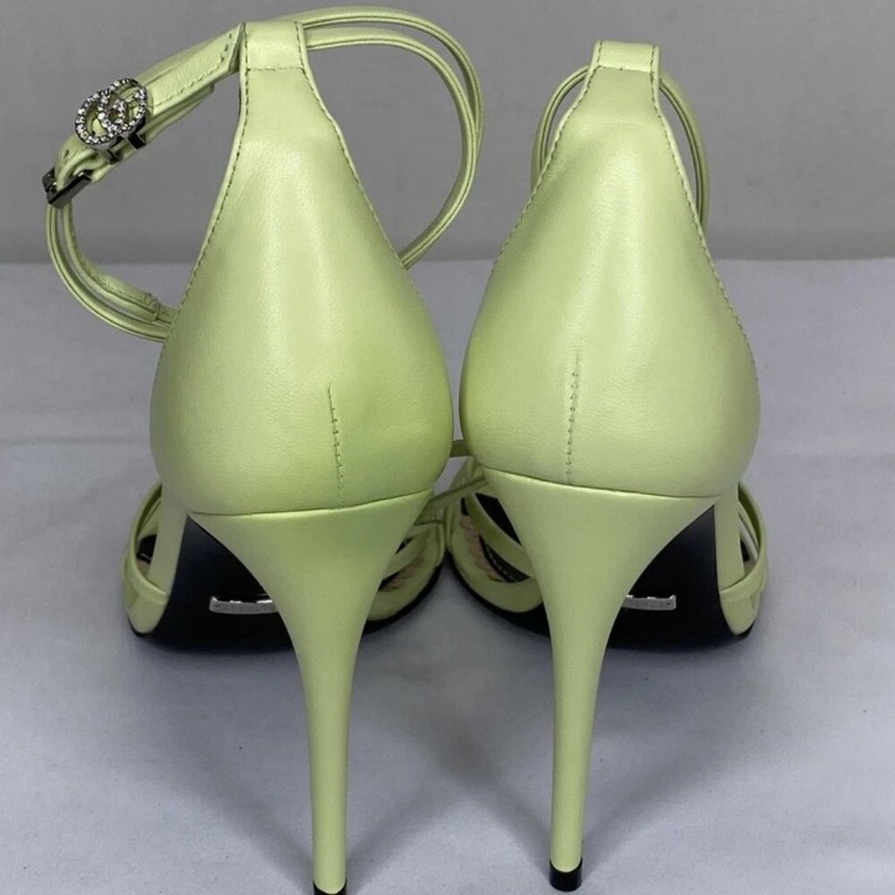 Gucci Womens Sandals Pistachio Green Size 7 Charlotte Nappa GG Buckle Heeled - Picture 5 of 13